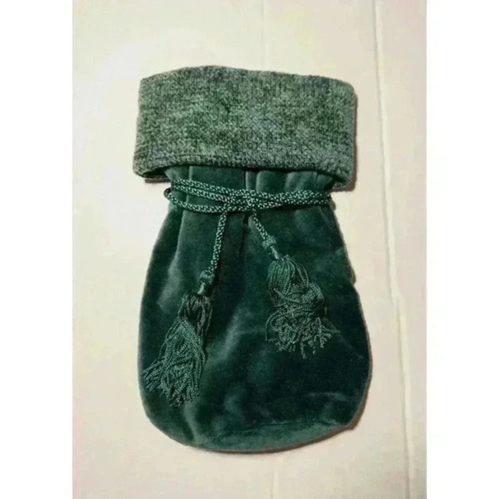 Vintage Velvet & Chenille Wine Bag Gift Bag -‎ Green - 7”x14” Original Packaging